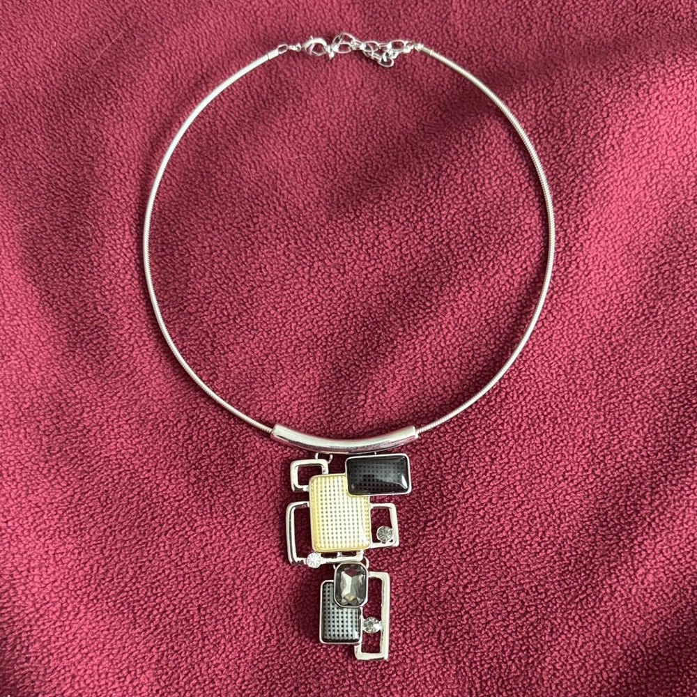 Geometric Silver and Black Necklace WHBM set with earrings